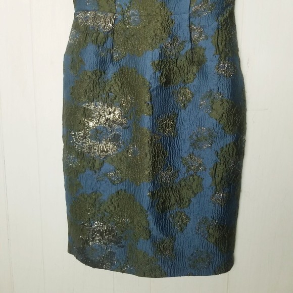 Vera Wang Brocade Dress Women Size 6 Dark Teal Green Metallic V-cut Back Lined - Picture 14 of 16